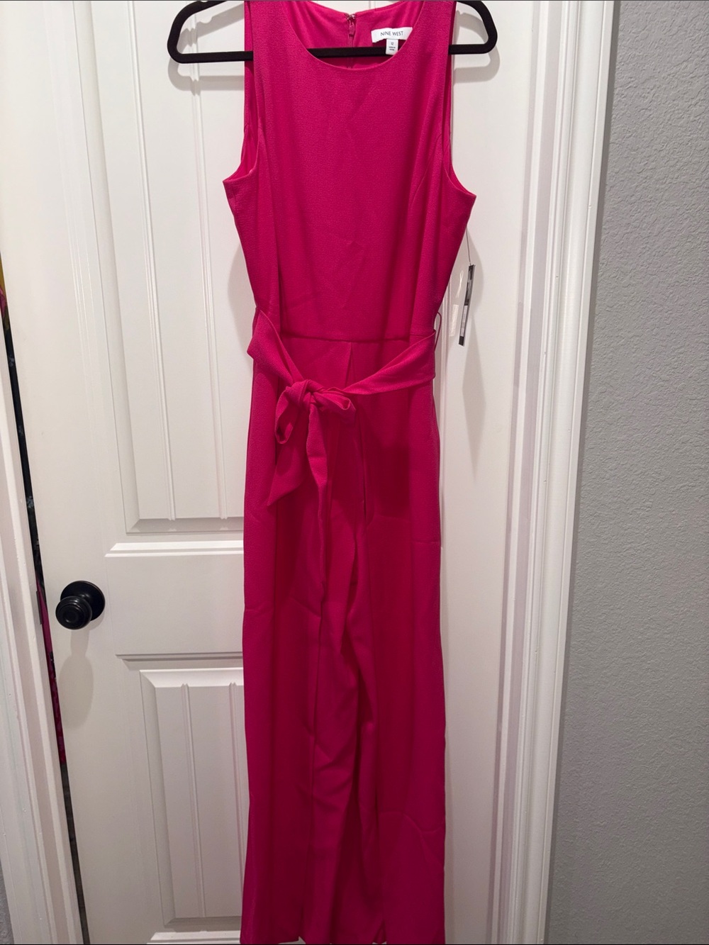 Nine West Sleeveless Hot Pink Tie-Waist Jumpsuit